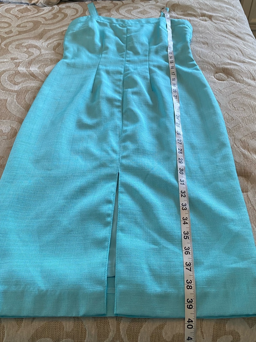 Ann Taylor Petite 0P Aqua Blue Sheath Dress | Lined Career Cocktail Midi - Picture 10 of 16